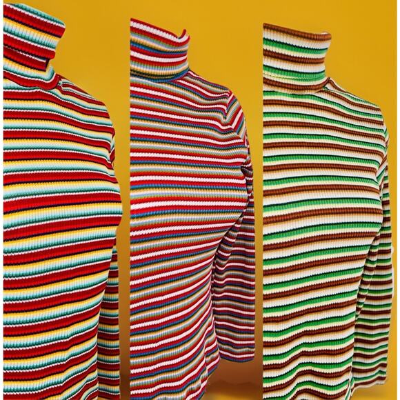 Vintage 60s Hidaco Eco-Trix Striped Polyester Turtlenecks Excellent - Picture 1 of 9
